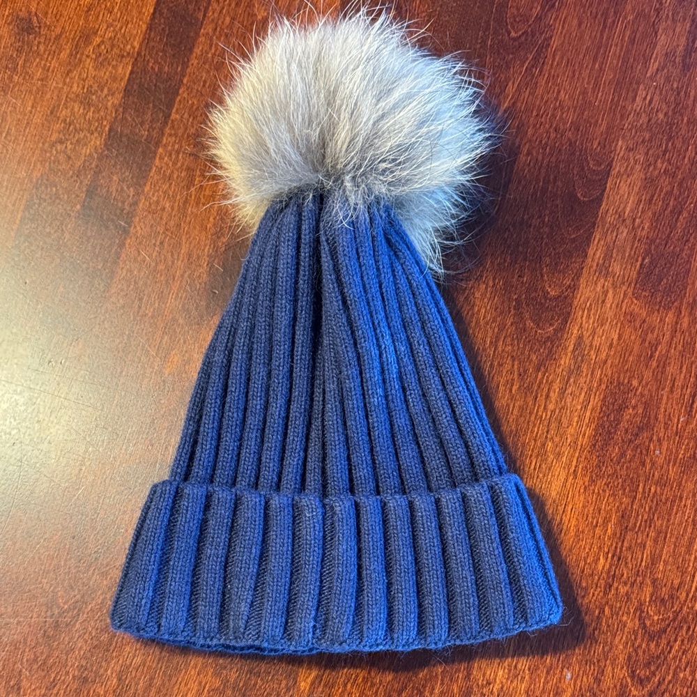 Cozy Navy Blue Knit Pom-Pom Hat for Kids